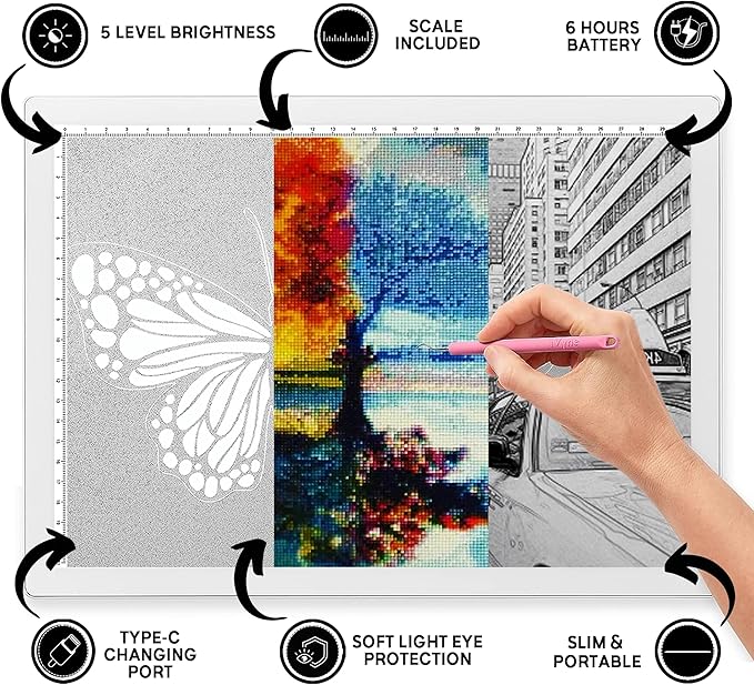 iVyne Rechargeable A4 Light Pad for Tracing & Weeding - LED Light Board for Weeding Vinyl - for Cricut Vinyl Weeding Tools - Ultra-Thin & Portable - Perfect for Artists & Crafters - White