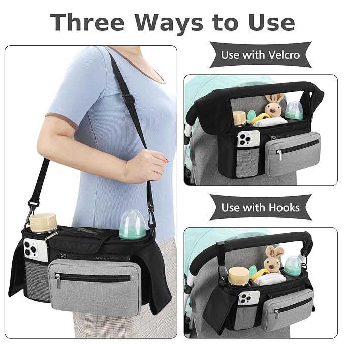 Accmor Universal Stroller Organizer with Insulated Cup Holder Detachable Phone Bag and Shoulder Strap,Stroller Bag Caddy Organizer Fits for Uppababy, Baby Jogger, Britax Strollers