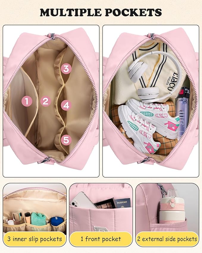 Gifts for Teenagers-Duffle Bag for Travel, Weekender Bags for Women，Initial Overnight Bag with Wet Pocket，Lightweight Travel Bags Personalized Gym Tote with Makeup Pouch