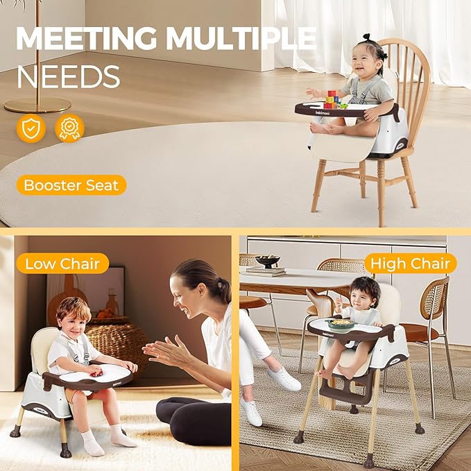 3 in 1 High Chairs for Babies and Toddlers, Convertible High Chair, High Chair with Foot Rest and Double Tray, Easy to Clean, Compact and Versatile, Perfect for Growing Kids, Cream