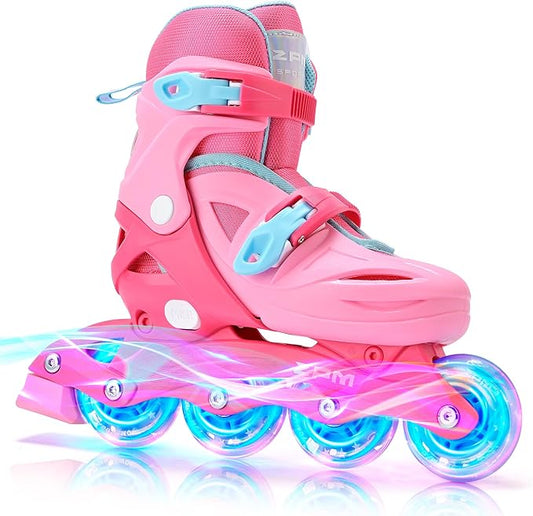 2PM SPORTS Inline Skates with Light Up Wheels, Roller Skates Blades for Boys Girls Kids Ages 5-8 8-12 4-6 6-12, Size Adjustable Beginner Blades Roller Skates