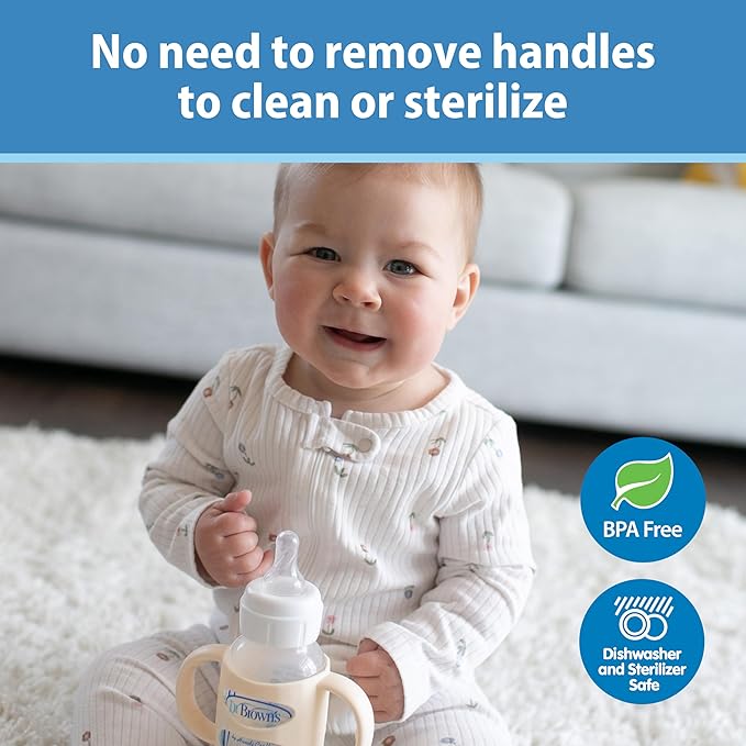 Dr. Brown's Narrow Baby Bottle Handles, 100% Silicone, Easy Grip Removable Handles for Bottle to Sippy Cup Transition, Black, 4m+