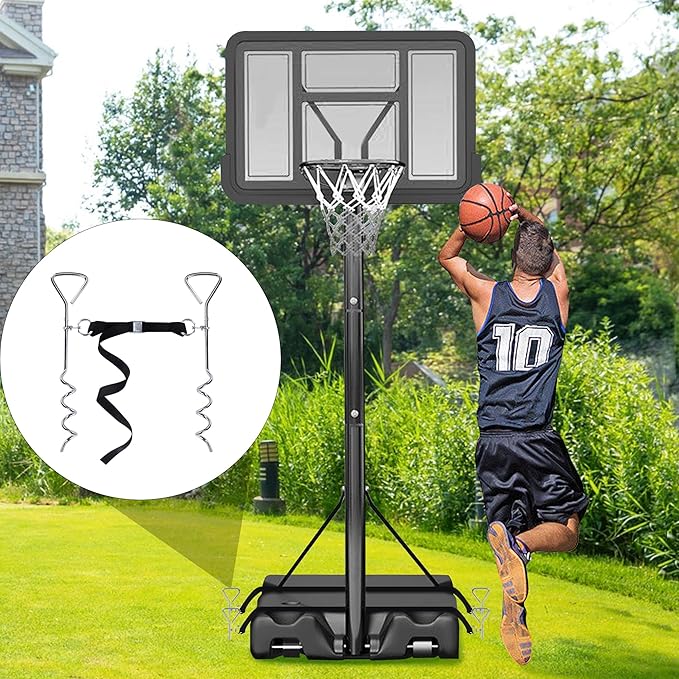 RunNico Basketball Goal Anchor, Heavy Duty Basketball Hoop Tie Down Kit, Court Setup Ground Stakes with Adjustable Straps for Basketball Mounting Trampoline Swing Tent
