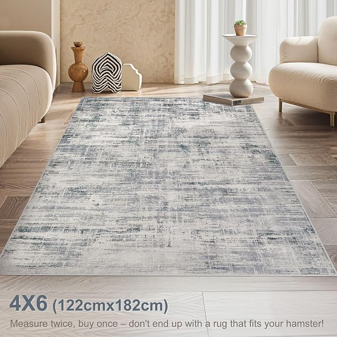 Area Rug for Living Room: 4x6 Washable Neutral Abstract Modern Soft Rugs Non Slip Indoor Floor Stain Resistant Carpet for Bedroom Dining Room Office Nursery - Gray