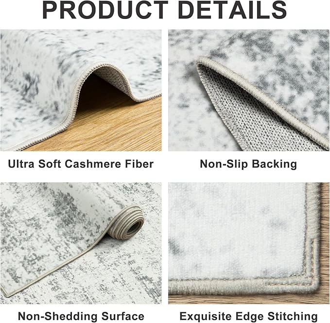 Area Rugs 9x12 Living Room - Washable Rug Modern Abstract Soft Large Neutral Non-Slip Carpet Indoor Floor Stain Resistant Thin Carpets for Bedroom Dining Room Farmhouse Nursery Home Office Grey