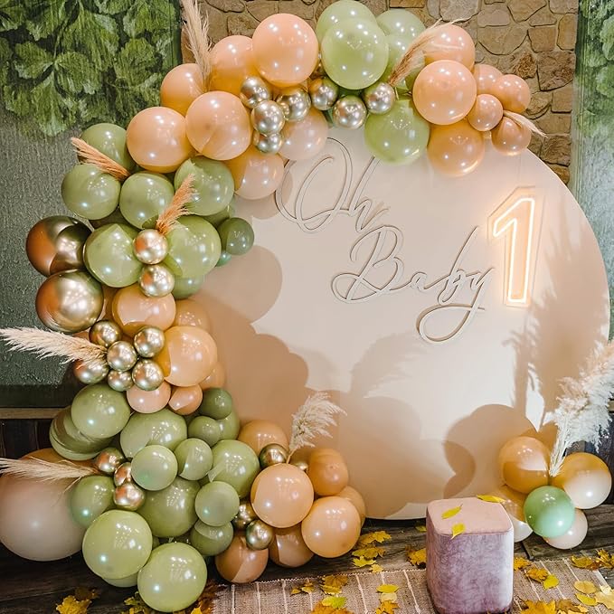 RUBFAC 129pcs Sage Green Balloons Different Sizes 18 12 10 5 Inch, Olive Green Latex Balloon Garland Arch Kit for Birthday Party Graduation Baby Shower Wedding Safari Jungle Balloon Decoration