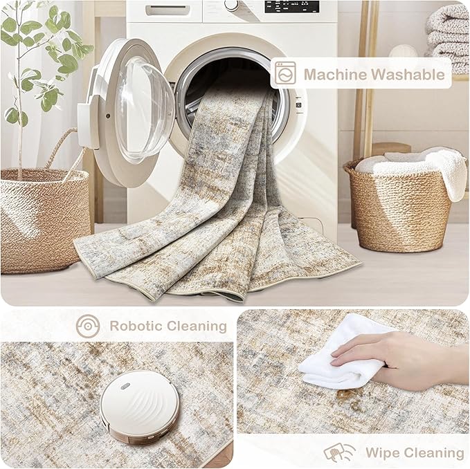 Area Rugs 9x12 Living Room: Washable Rug Modern Abstract Large Rugs Soft Non Slip Neutral Rug Stain Resistant Indoor Carpet for Bedroom Kitchen Dining Room Home Office Rugs(Blue Brown,9'x12')