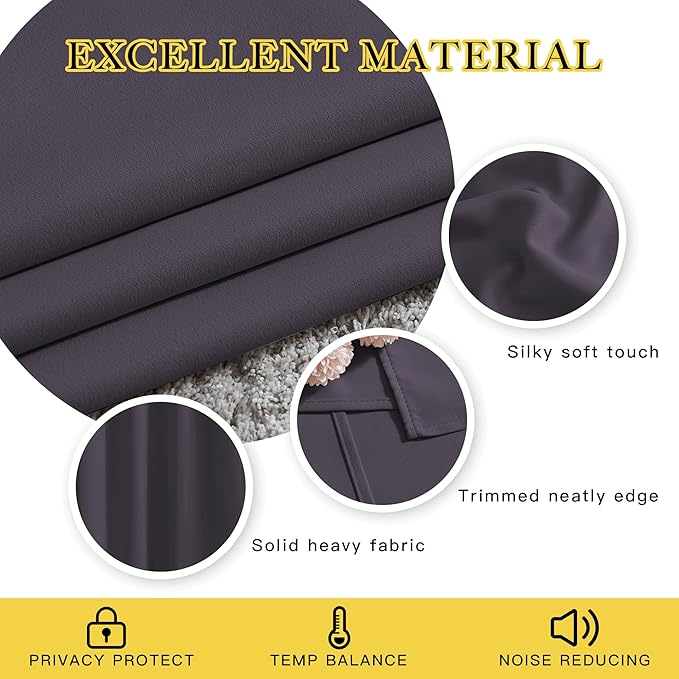 NICETOWN Bedroom Curtains Room Darkening Draperies - Greyish Purple Room Darkening Drapes/Panels for Bedroom, Grommet Top 2-Pack, 52 x 63 inches Long, Thermal Insulated, Privacy Assured