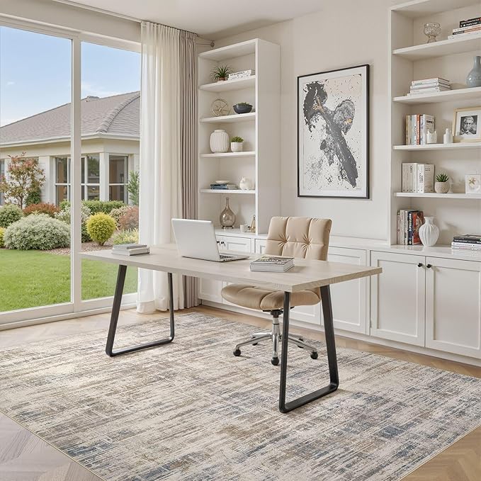 Area Rug for Living Room: 5x7 Washable Neutral Abstract Modern Soft Rugs Non Slip Indoor Floor Stain Resistant Carpet for Bedroom Dining Room Office Nursery - Brown