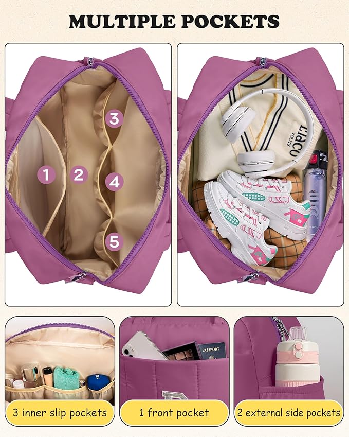 Duffle Bag with Initial, Spend The Night Bags for Women，Overnight Bag with Wet Pocket，Sister Gift, Gifts for Women-Lightweight Travel Bags Personalized Gym Tote with Makeup Pouch