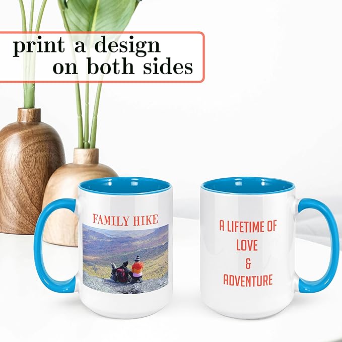 Personalized Mother's Day Coffee Mug, Custom Mum Photo Text 15 Oz Ceramic Mug, Customized Mom Gift Idea Picture Name Cup, Taza Cafe Personalizadas Fotos, Cute Gifts Mom Women Dad Men, Light Blue