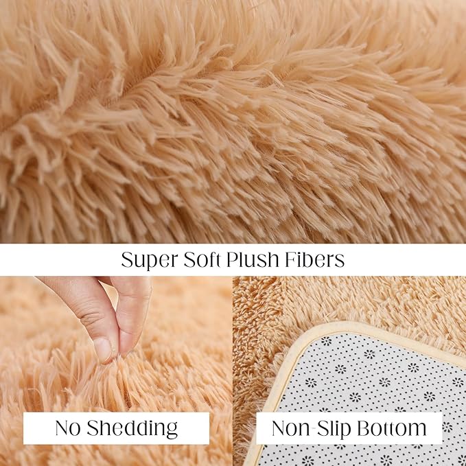 Luxury 4x6 Area Rug, Ultra Soft Rugs for Living Room, Plush Carpet Rugs for Bedroom, Non-Slip Indoor Rug for Nursery, Study Room, Playroom, Home Decor, Camel