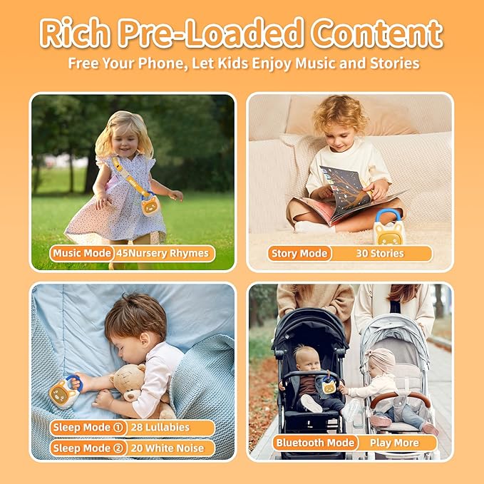 alilo Pocket Bunny Portable Kids Music Player, Musical Toys for Toddlers 1-3-5, Preloaded 120+ Stories/Music/Lullabies/White Noise,High Fidelity Sound Travel Bluetooth Speaker (with Strap and Ring)