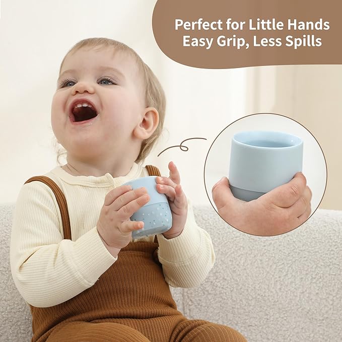 Moonkie Silicone Baby Cup 4 Months+ | Open Training Drinkware for Infants with Confetti Sprinkles | Baby-Led Weaning Essential | 2 oz (Ivory, 1 Pack)