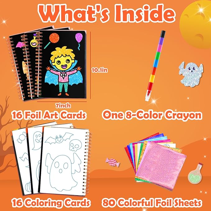 FUNNYB&G Foil Art Craft Activity for Kids - Halloween Crafts Gift Party Favors for Kids Trick or Treat Goodie Bag Stuffer Fillers Gifts Toy for Girls Boys 4 5 6 7 8 9 Years Old(Halloween)