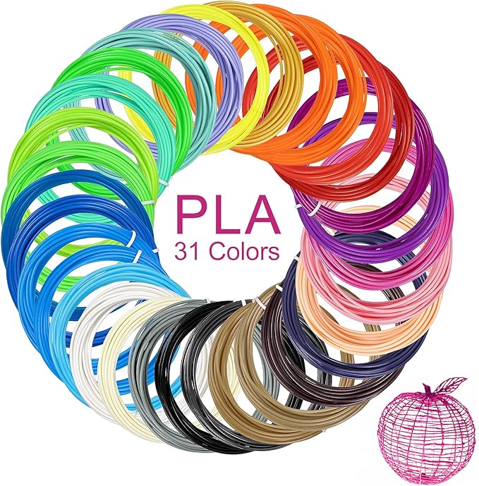 31 Colors 3D Pen Filament Refills Works with SCRIB3D PIKA3D MYNT3D 3D Pen, 16 Feet Per Color 1.75mm PLA 3D Printing Filament Refills, NOT FIT 3Doodler Start Pen