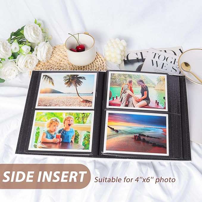 RECUTMS Photo Album 4x6 200 Photos, Leather Cover Wedding Family Photo Albums Holds 200 Horizontal 4x6 Photos (Orange)