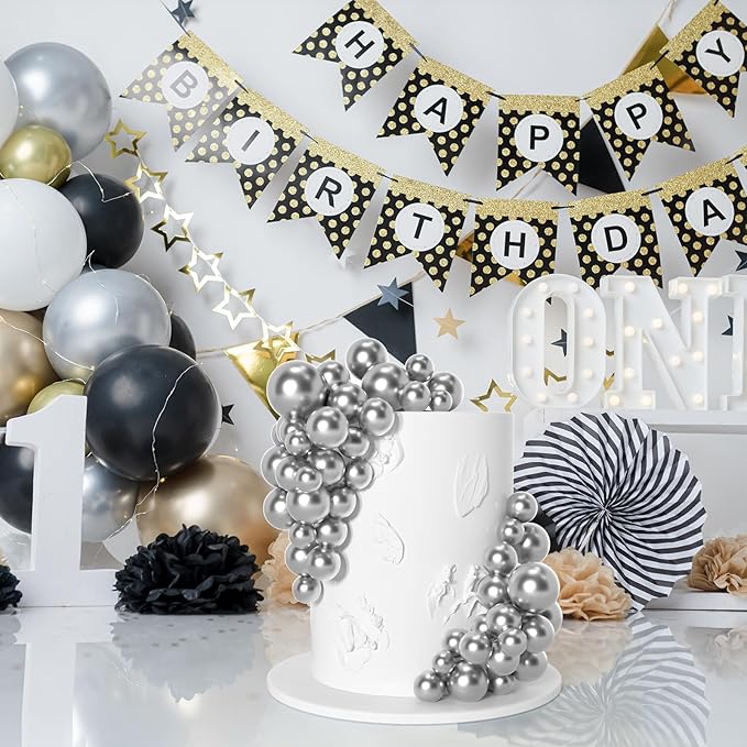 75 Pieces Silver Cake Balls Topper Decorations Foam Cupcake Topper Mini Balloon Cake Topper Picks for Cake Deco Birthday Party Wedding