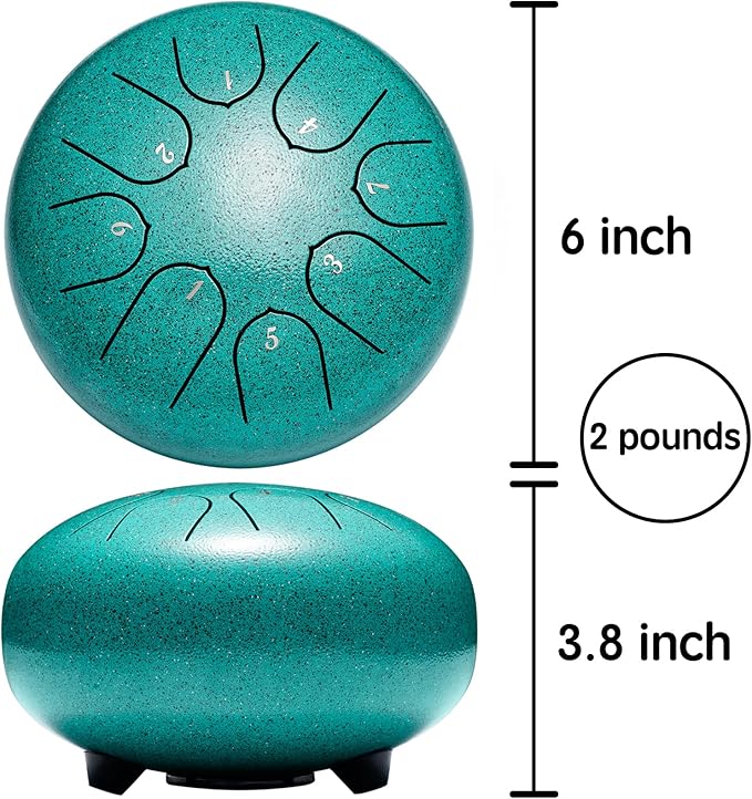 Steel Tongue Drum Percussion, 6 Inch 8 Notes Musical Instruments, Music Gifts for Family Friends (Malachite)