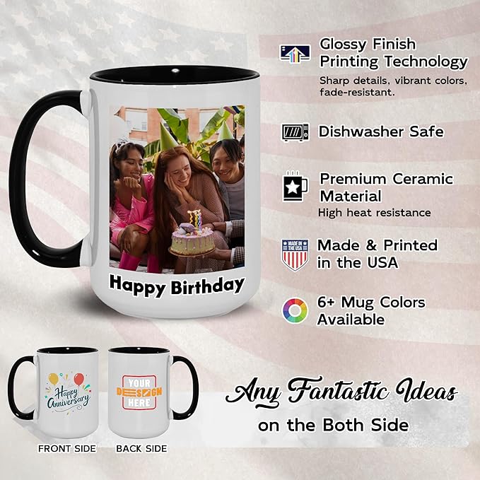 Custom Mug Upload Your Picture Personalized Coffee Mug with Photo Text Name Customized Cup Unique Ideas Gifts for Men Women Mom Dad Girlfriend Boyfriend Friend Family (Black, 11oz)