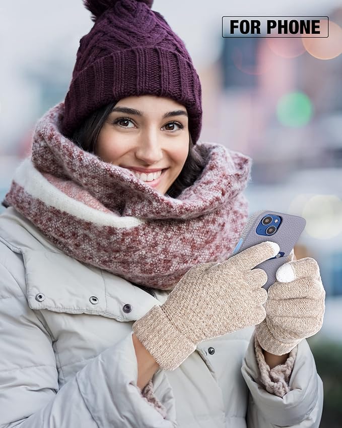 Geyoga 2 Pairs Women's Winter Touch Screen Gloves Soft Warm Fleece Lined Knit Elastic Cuff Winter Texting Gloves