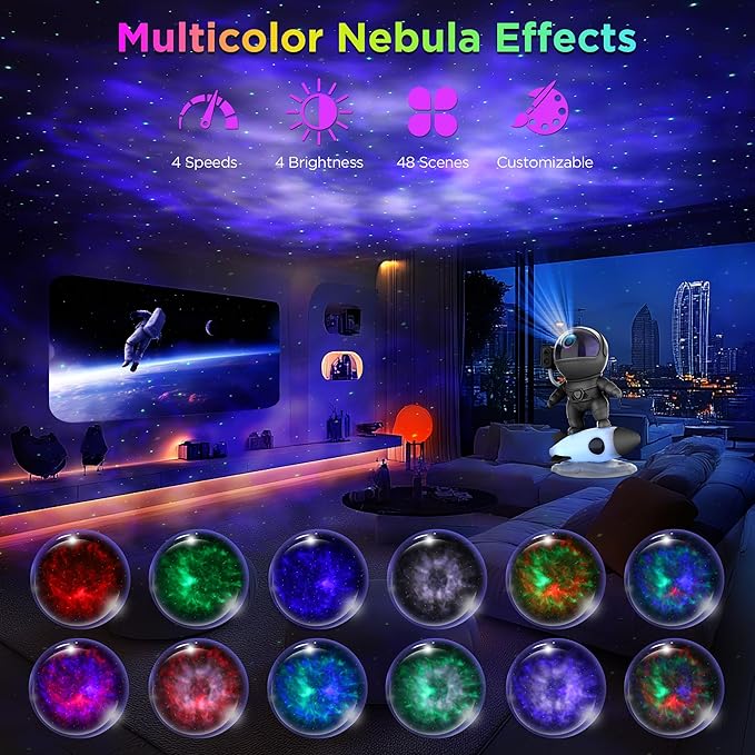 Astronaut Galaxy Projector for Bedroom, Star Projector Galaxy Light with App & Remote Control, White Noises, Bluetooth Speaker, Rocket Night Light for Kids, Ceiling, Gifts, Room Decor