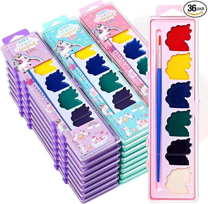 36 Pcs Unicorn Style Watercolor Painting Set 8 Washable Colors With Brush Watercolor Painting Set Gift Party Supplies Back To School Party Gift Exchange