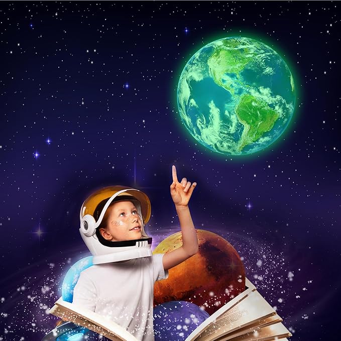 Glow in The Dark Earth for Ceiling, Luminous Planet Wall Sticker, Kids Bedroom Wall Decal, Sticky Fluorescence Earth, Gift for Boys and Girls (Green)