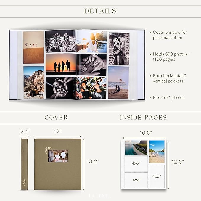 Premium Scrapbook Album – Acid-Free Photo Album with Writing Space – 100 Pages for Size 4x6 – Holds 500 Photos – Wedding, Baby, Travel & Family Memories