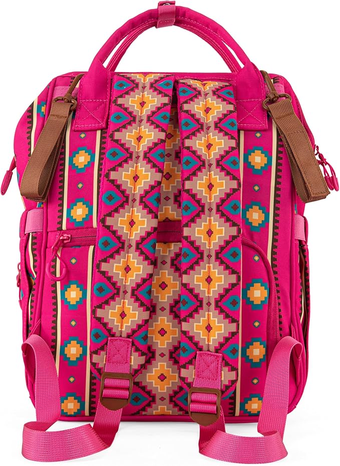 Wrangler Diaper Bag Backpack Aztec Travel Backpack Purses Western Multi-Function Baby Bags for Mom with Waterproof Insulated Pockets