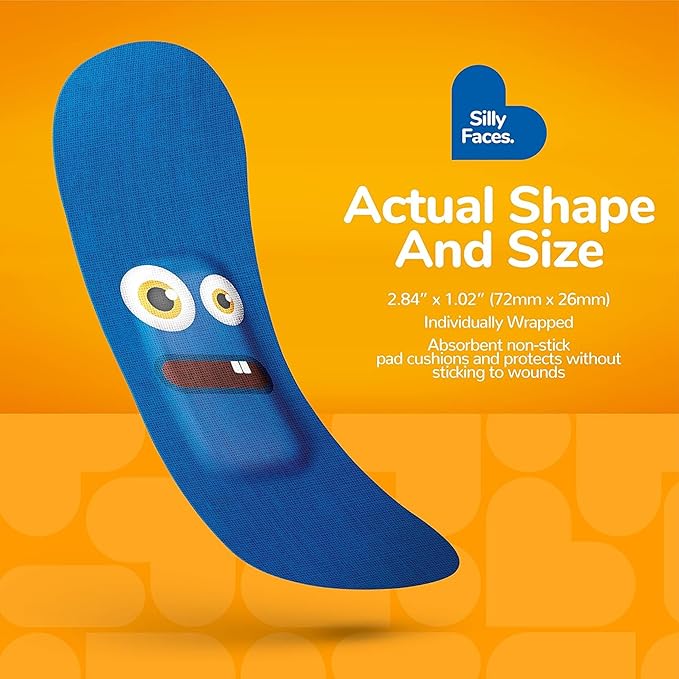 BioSwiss Bandages, Silly Faces Self Adhesive Bandage, Googly Eyes Latex Free Sterile Wound Care, Standard Shape for Kids and Adults, 24 Count