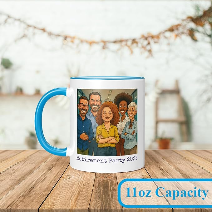 Personalized Coffee Mug, Custom Photo Caricature Gift, Funny Customized Coffee Gift for Men & Women, Custom Mugs with Pictures, Light Blue 11oz Father's Day Mug