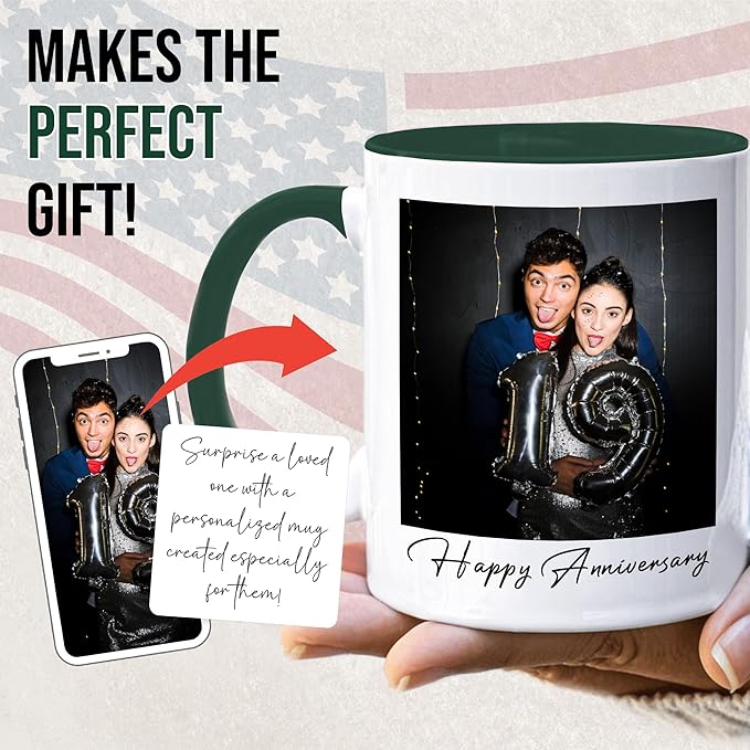 Custom Mug Upload Your Picture Personalized Coffee Mug with Photo Text Name Customized Cup Unique Ideas Gifts for Men Women Mom Dad Girlfriend Boyfriend Friend Family (Dark Green, 11oz)