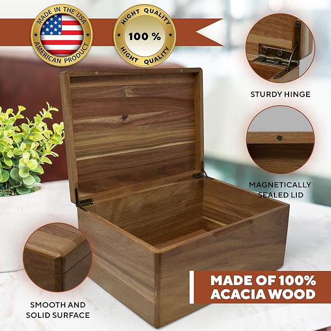 First Communion Box Acacia Wood - Personalized Baptism Gift for Boys, Christening Storage for Baby, Personalized Baptism Gifts for Girls, Engraved Confirmation Keepsake Box w/ Name 11.5 x 8.5 x 5.5 in