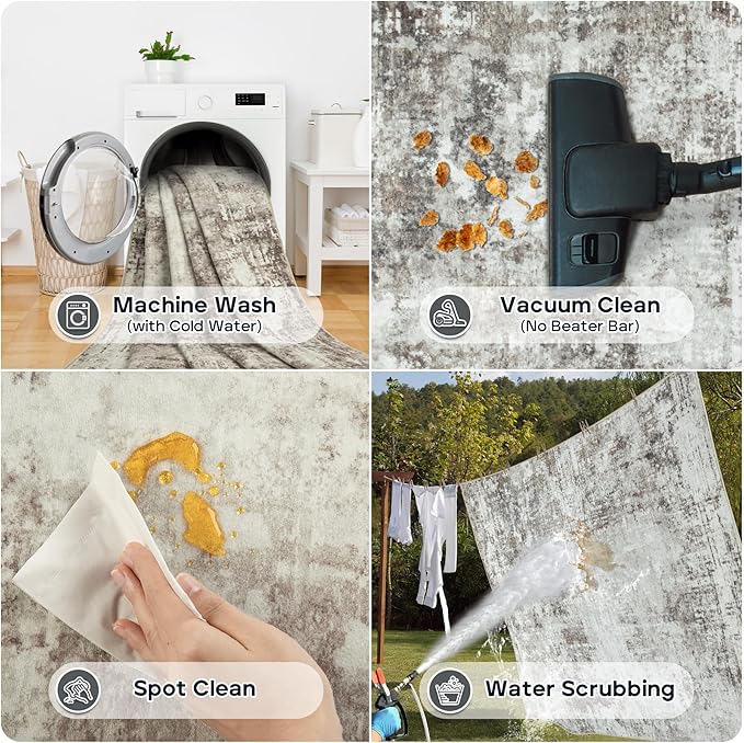 4x6 Area Rugs for Living Room Rug Washable: Modern Large Rug for Dining Room Bedroom Carpet Non Slip Low Pile 4 by 6 Indoor Abstract Nursery Home Office Brown Grey