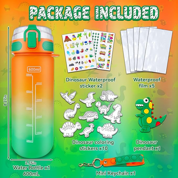 EDSPORTSHOUSE Decorate Your Own Water Bottle Kits for Boys Age 5-12,Dinosaur Painting Crafts,Fun Arts and Crafts Toys for Boys Birthday Christmas(Dinosaur)