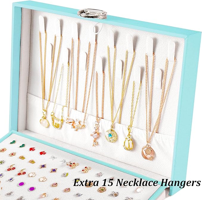 Earrings Jewelry Box for Girls, 5 Layers Jewelry Organizer with Earring Holder Organizer for Girls Earring Organizer Jewelry Boxes for Women Earrings and Necklaces Jewelry Box Organizer Teal