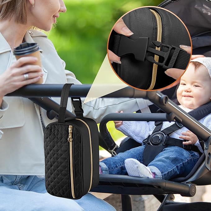 Damero Breastmilk Cooler Bag with 4 Ice Packs -Breastmilk Cooler Travel Bag Organizer with Detachable Buckle Handle for Daycare and Breastfeeding Mom,Black