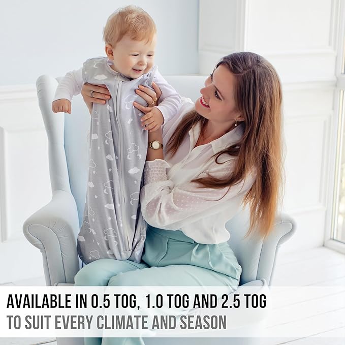 Baby Sleep Sack 1.0 TOG, Organic Cotton Baby Wearable Blanket with Two-Way Zipper, Swaddle Transition Baby Sleeping Bag, All-Season Sleep Sack for Newborn Infant Toddler Boy Girl, 2-Pack