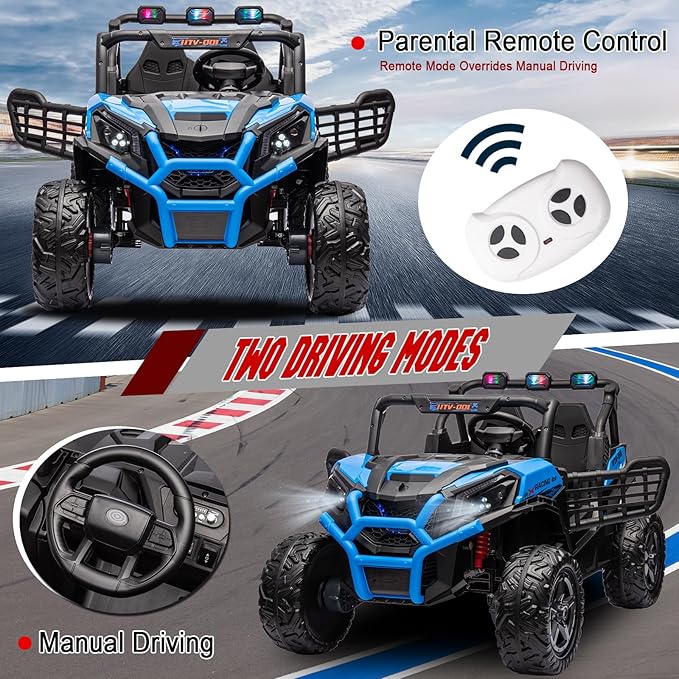 4WD Ride On Car with Remote Control,24V 2Seater Kids Electric Toy Off-Road Truck for Kids,Ride on Buggy for Side by Side(Blue)