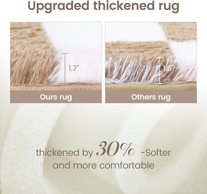 Super Soft Rug for Bedroom, 6x9 Ft Beige and White Area Rug Classic Checkered Shaggy Anti-Skid High Pile Soft Fluffy Rug Fuzzy Carpet for Living Room Bedroom Kids Room Nursery, Dorm Home Decor