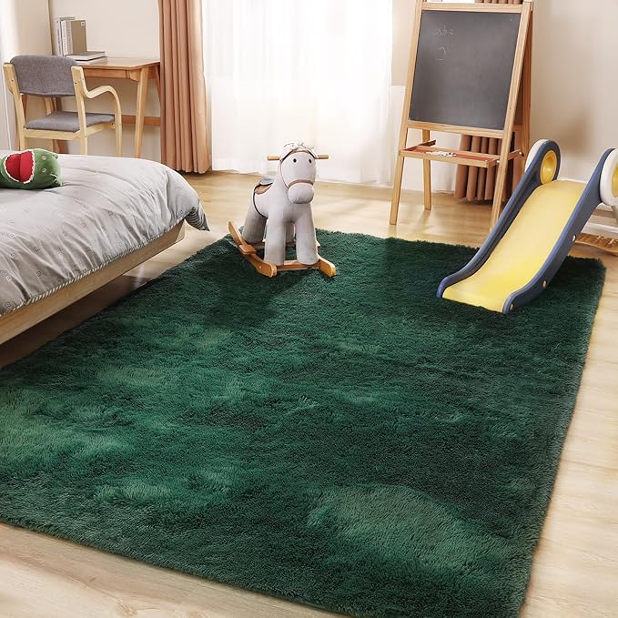 Ultra Soft Area Rug, Fluffy 5x7 Green Rugs for Living Room, Plush Area Rugs for Bedroom, Non-Slip Indoor Carpet for Nursery, Study Room, Kids Room, Room Decor