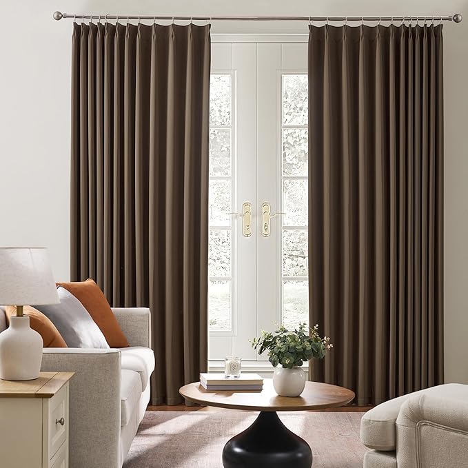 KEQIAOSUOCAI Chocolate Brown Blackout Curtains 108 Inches Long 9 feet Tall, Extra Long Pinch Pleats Living Room Curtains Thermal Pleated Curtains Panels Drapery for Villa, 40" W x 108" L, Set of 2
