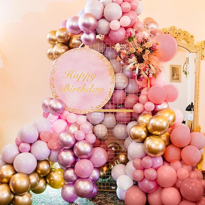RUBFAC 129pcs Retro Pink Balloons Different Sizes 18 12 10 5 Inch, Latex Blush Balloon Garland Arch Kit for Valentine's Day Birthday Baby Shower Wedding Princess Boho Theme Party Decoration