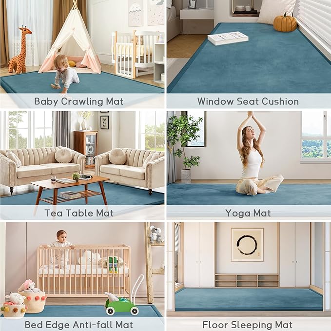 Baby Play Mat for Floor Tummy Time Mat Nursery Rug Muscle Mat Area Rug Playroom Rug Tatami Mat 4'11x3'28" Memory Foam 1.3" Thick Crawling Mat For Babies,Toddlers, Infants, Kids,Floor Mat(Green)