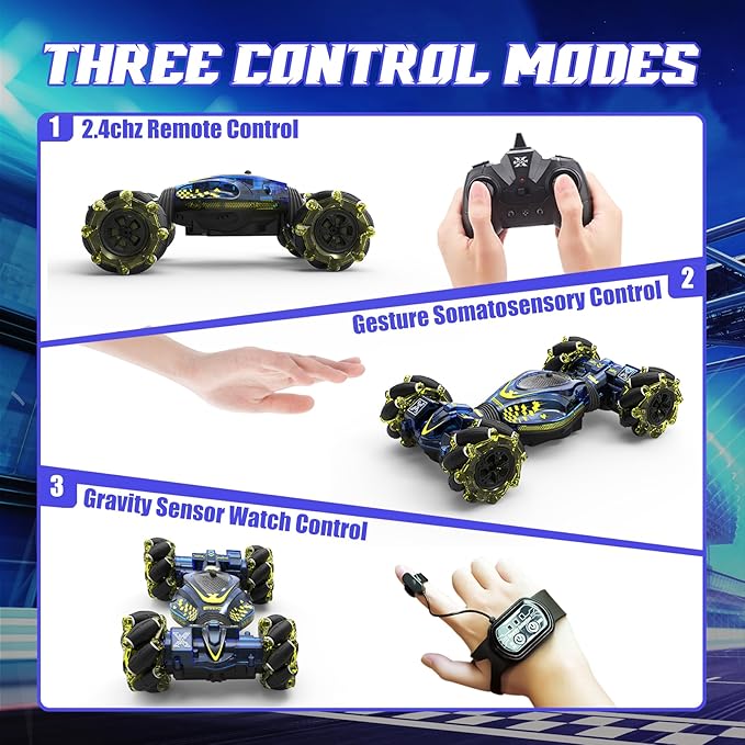 Gesture Sensing RC Stunt Car Toys for Boys Girls 6-12, 4WD Drift Hand Controlled Car Offroad 360° Rotation with Lights Music for Kids Age 7 9 10 11 12 Years Old Birthday Xmas Gifts