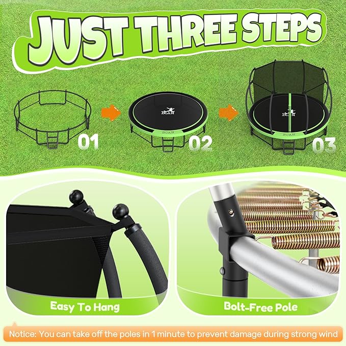 BCAN 8FT 10FT 12FT 14FT 15FT 16FT Recreational Trampoline with Enclosure for Kids Adults, ASTM Approved, Outdoor Trampolines with Ladder for Kids