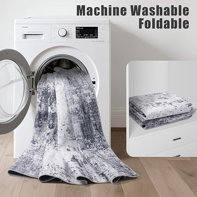 9x12 Area Rug Living Room Rug: Washable Modern Abstract Soft Thin Rug Indoor Floor No Slip Stain Resistant Carpet for Bedroom Dining Room Farmhouse Nursery Home Office - Grey