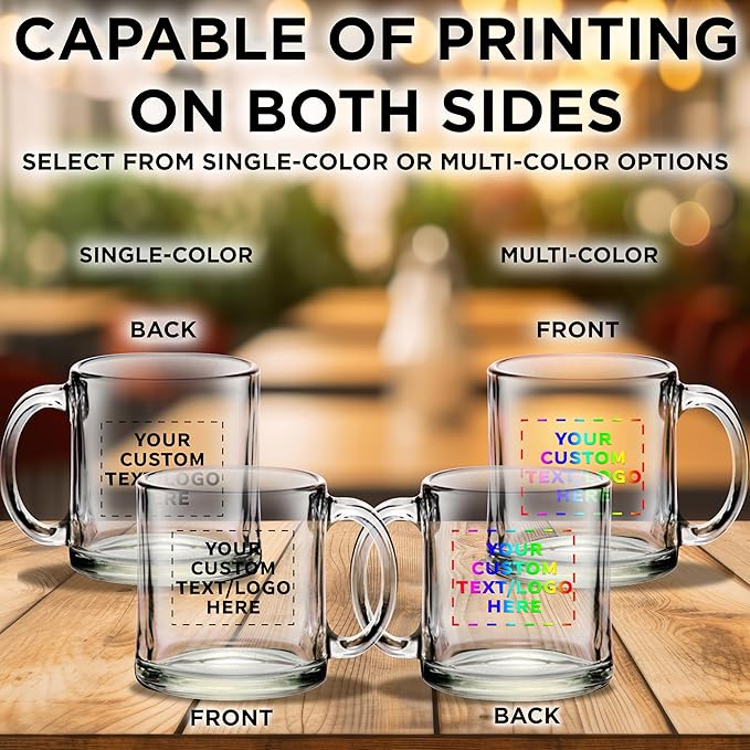 Custom Libbey Clear Glass Coffee Mugs 13 oz. Set of 100, Personalized Bulk Pack - Perfect for Coffee, Tea, Espresso, Hot Cocoa, Other Beverages - Clear Bottom