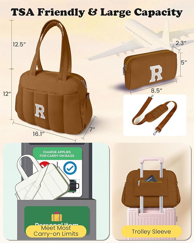 Women Trendy Stuff-Duffle Bag with Letter, Carry On Bags for Women，Overnight Bag with Wet Pocket，Lightweight Travel Bags Personalized Gym Tote with Makeup Pouch